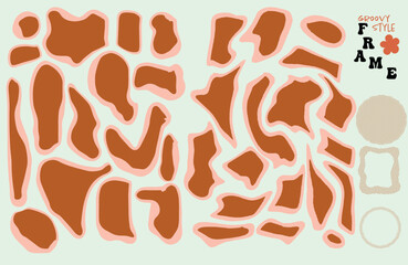 Hand drawn psychedelic retro textbox for social media. Trendy graphic template of curved frame. groovy style . Vector illustration