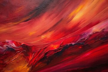 crimson oil paint on canvas, abstract background, closeup