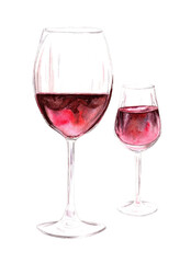 Wine glasses. Watercolor illustration in pastel colors on white background. The drawing is hand drawn. Suitable for cards, invitations and textiles, scrapbooking.