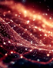 Obraz premium particles 3d science data communication shiny telecommunication landscape technology connected concept network dots wave background cyberspace metaverse