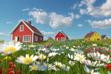 wildflowers on the sea in nature landscape. seamless looping time-lapse 4K video background. Beautiful simple AI generated image in 4K, unique.