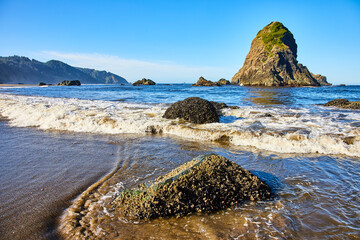 Rugged Sea Stack at Whaleshead Beach with Incoming Tide