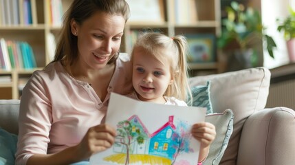Obraz premium Mother daughter child drawing