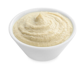 Delicious hummus in bowl isolated on white