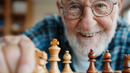 An individual is engaged in a game of chess, focusing intently on the board and making strategic moves with the beautifully carved wooden chess pieces.