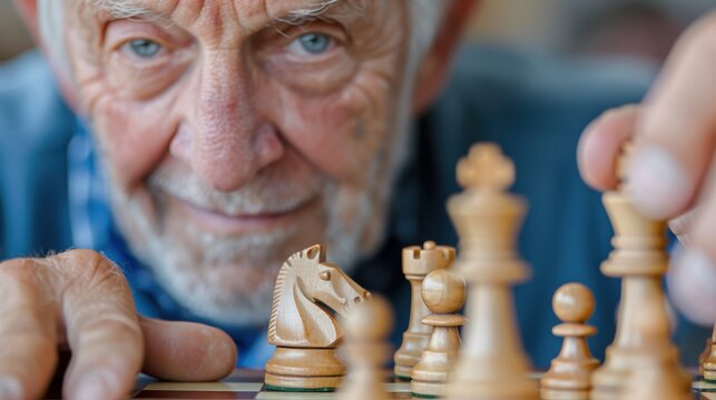 A focused hand meticulously moves a piece on a well-arranged chessboard during a strategic game of chess, embodying concentration and thoughtful decision-making.