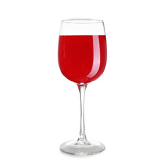 Glass of expensive red wine on white background