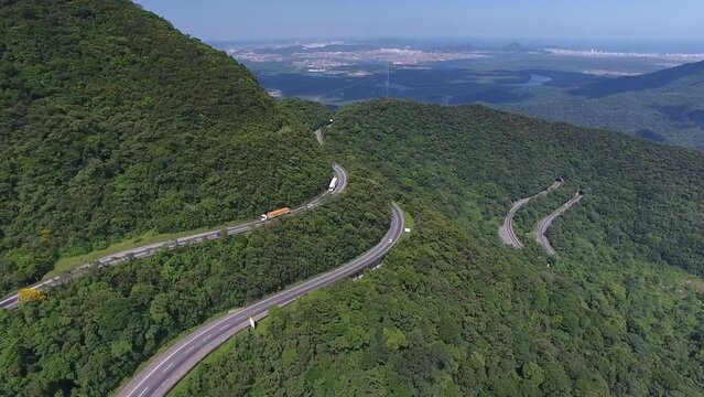 Aerial view of Anchieta Highway in the Serra do Mar section - S&atilde;o Bernardo do Campo, S&atilde;o Paulo, Brazil