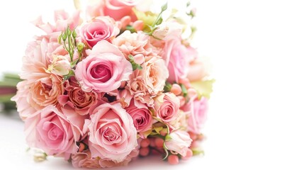 Pink wedding bouquet in a white background