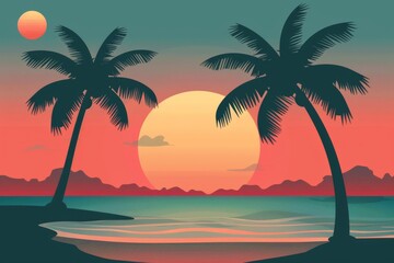 dark-palm-trees-silhouettes-on-colorful-tropical. Beautiful simple AI generated image in 4K, unique.