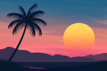 palm-tree-sunrise--silhouette-vector. Beautiful simple AI generated image in 4K, unique.