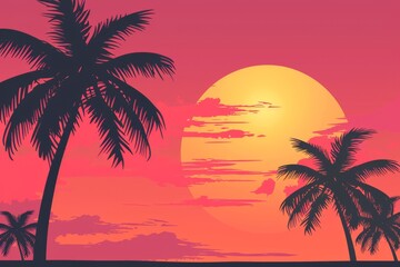 Fototapeta premium dark-palm-trees-silhouettes-on-colorful-tropical. Beautiful simple AI generated image in 4K, unique.