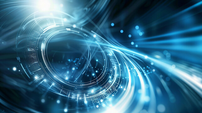 blue abstract background, tunnel with light trails of elliptical shape