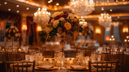 Fototapeta premium Wedding reception decorations, highly professional photo picture featuring intricate details and balanced lighting, wedding, with copy space