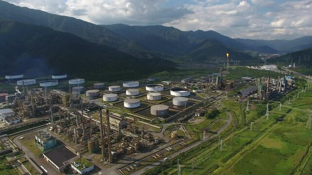 Aerial view of oil refinery - Cubat&atilde;o, S&atilde;o Paulo, Brazil