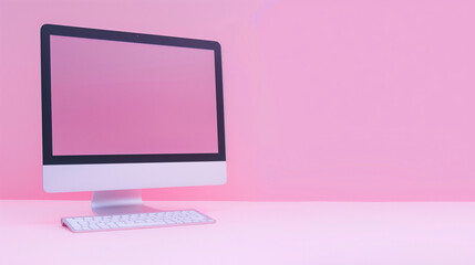 A computer monitor on a pastel pink background, representing modern and friendly technology with a soft and inviting color scheme.