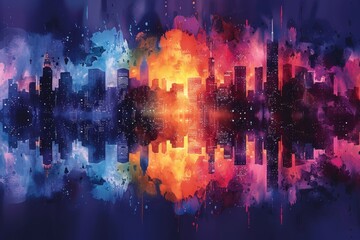 Fototapeta premium Watercolor Cityscape with Vivid Colors