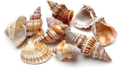 Obraz premium Seashells against a white backdrop