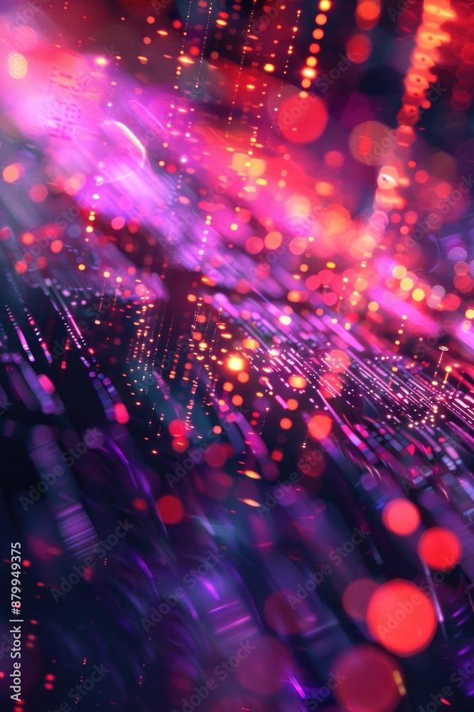 Aufkleber a cluster of purple and red lights hanging from the ceiling or installed in a public space