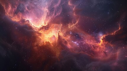 Naklejka premium Cosmic Nebula with Fiery Clouds