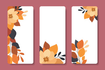 Set of backgrounds with flowers. Backgrounds of the day for invitations, cards, with place for text.