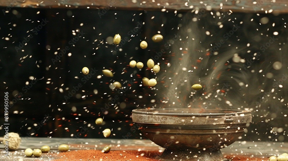 Canvas Prints  A bowl on a table with something inside and sprinkles spilling out