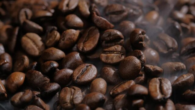 coffee beans on a dark background macro video
