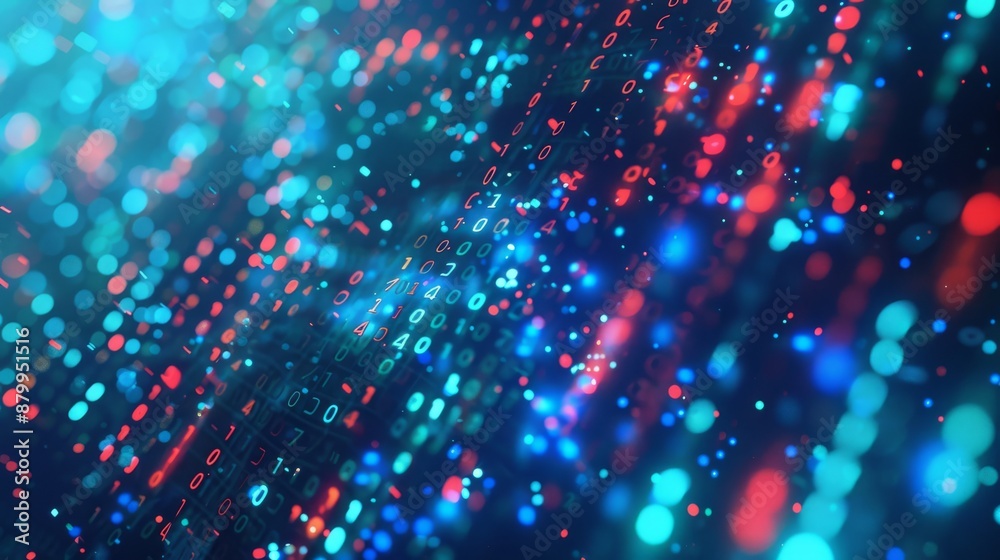 Poster a digital matrix with streaming lights and binary codes portrays data flow and technology advancemen