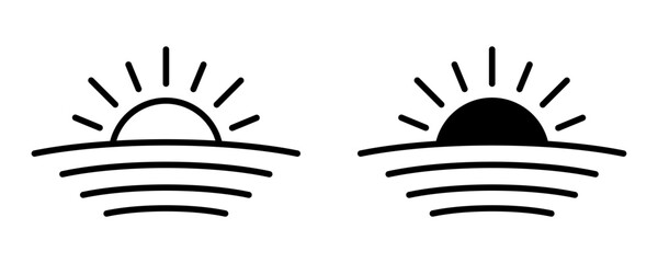 Sunset icon, sunrise icon. Sun, rise symbol. Morning icon.