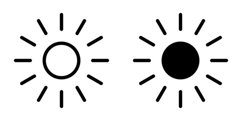 Sun icon, sun symbol isolated on white.