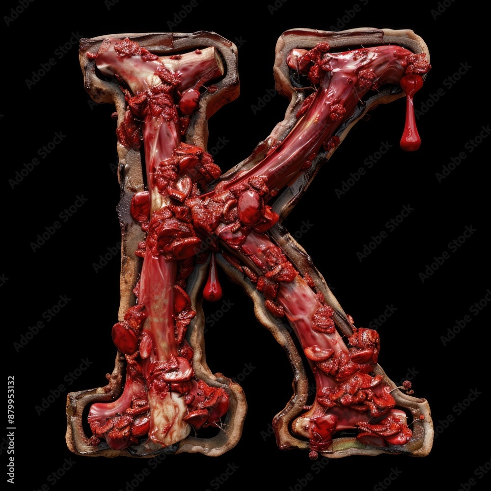 Poster a letter with a red substance covering the surface, with droplets of the same substance dripping fro