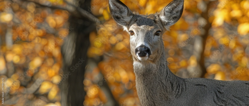 Sticker   A clear photo of a deer in a yellow-leafed forest