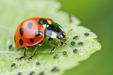 Fototapeta premium Close-up of a ladybug showing its bright colors and intricate patterns. Beautiful simple AI generated image in 4K, unique.
