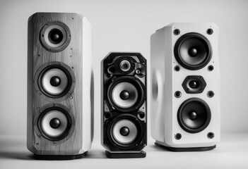 white speakers different background black sound isolated music audio volume bass system speaker stereo studio modern power loud equipment technology voice musical