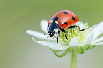 Ladybug on a Dew-Covered Leaf in a Dreamy Green Garden. Beautiful simple AI generated image in 4K, unique.