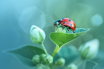 Extreme close-up of a ladybug crawling on a moss-covered rock.. Beautiful simple AI generated image in 4K, unique.