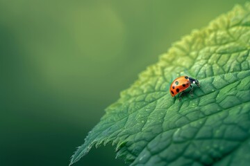 Fototapeta premium Vibrant ladybug on a flower bud, nature's beauty in sunlight. close-up, soft focus, perfect for spring themes. AI. Beautiful simple AI generated image in 4K, unique.