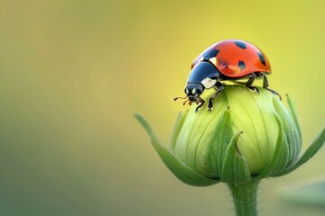 Fototapeta premium Two Ladybugs on Cherry Blossom Branches - Generative AI. Beautiful simple AI generated image in 4K, unique.