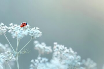 Vibrant ladybug on a flower bud, nature's beauty in sunlight. close-up, soft focus, perfect for spring themes. AI. Beautiful simple AI generated image in 4K, unique.