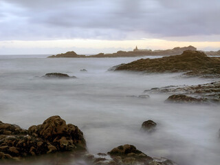 Rocky beach at dusk