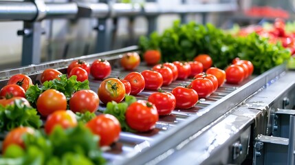 Efficient Conveyor System Moving Fresh Vegetables for Washing and Processing
