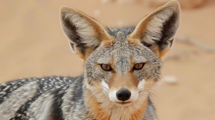 Obraz premium A close-up image of a grayscale animal exhibiting a brown and white stripe on its chest and head