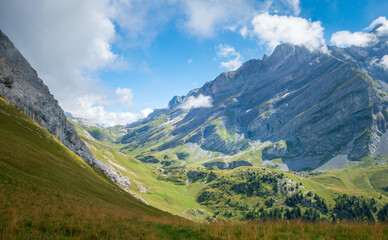 Swiss Alps rising from the ground on a sunny day