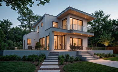 modern exterior home made with glasses