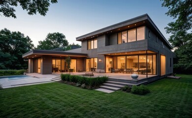 modern exterior home made with glasses