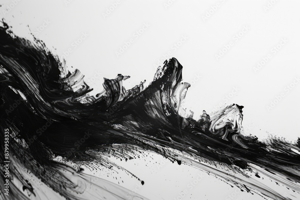 Poster A close-up shot of a wave of black ink in a calm surface, with subtle textures and patterns