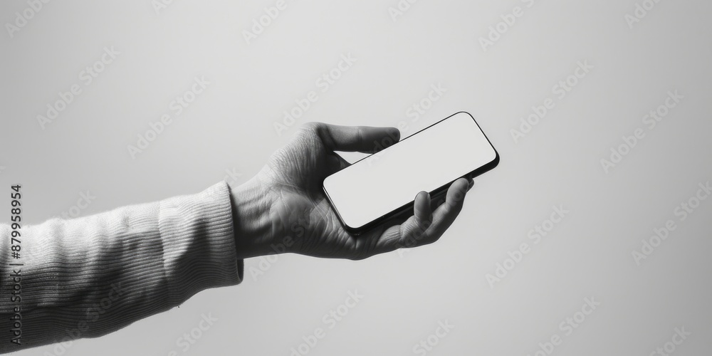 Poster a person holding a cell phone in their hand, possibly checking messages or browsing the internet