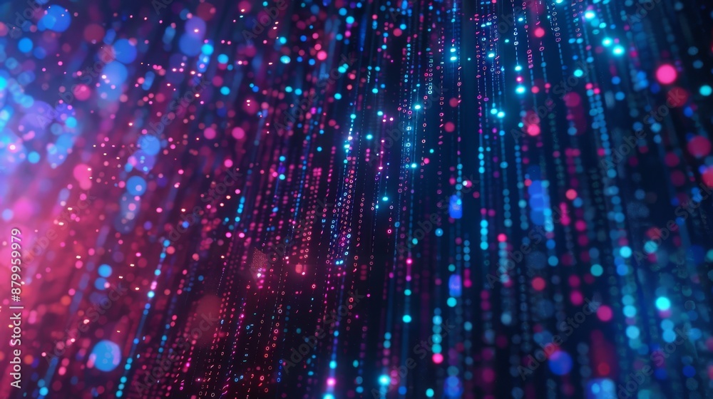 Poster a digital matrix with streaming lights and binary codes portrays data flow and technology advancemen
