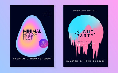 Electro Flyer. Fun Disco Poster. Techno And Show Shape. Graphic Background For Brochure Layout. Jazz Glitch For Presentation. Pink And Blue Electro Flyer