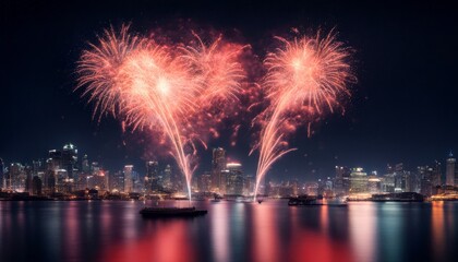 Fototapeta premium romantic art fireworks waterfront landscape nubes celebration art city 45336 shaped shaped over joy cityscape twilight